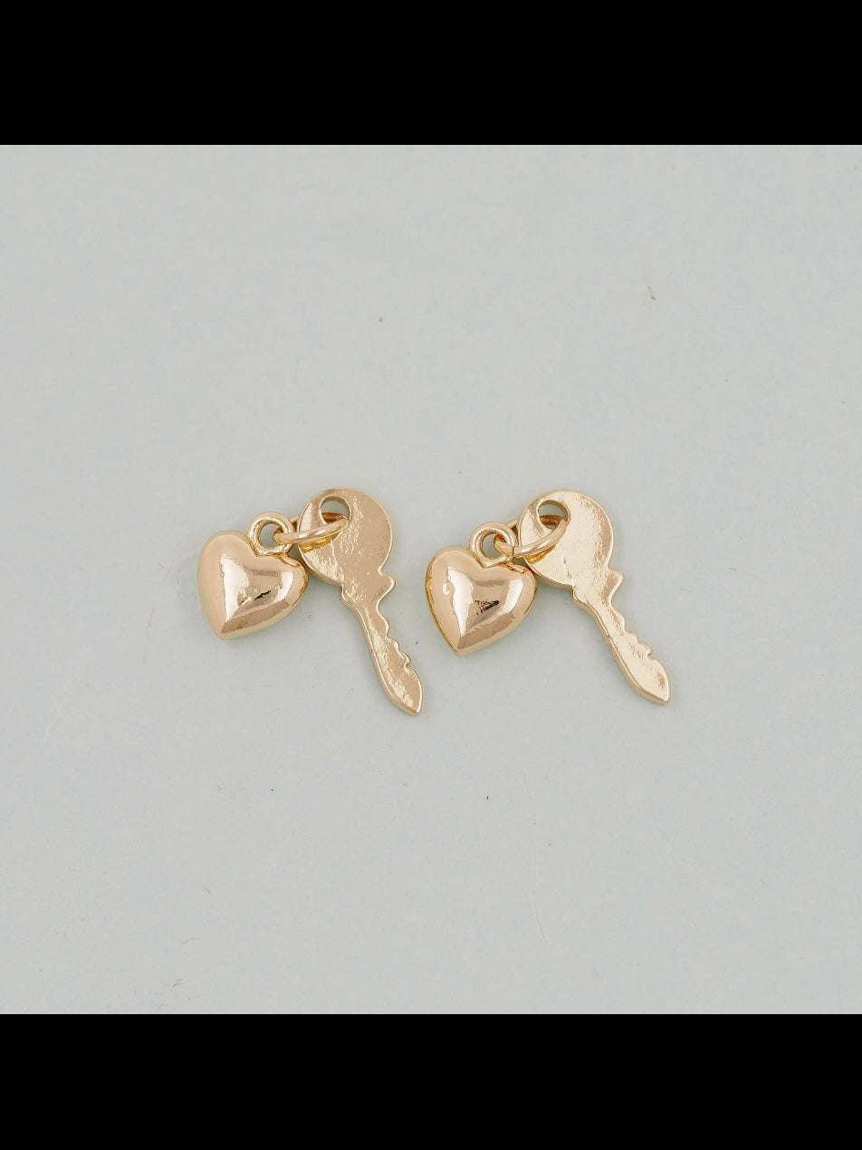 Gold Large Key and Heart Charm
