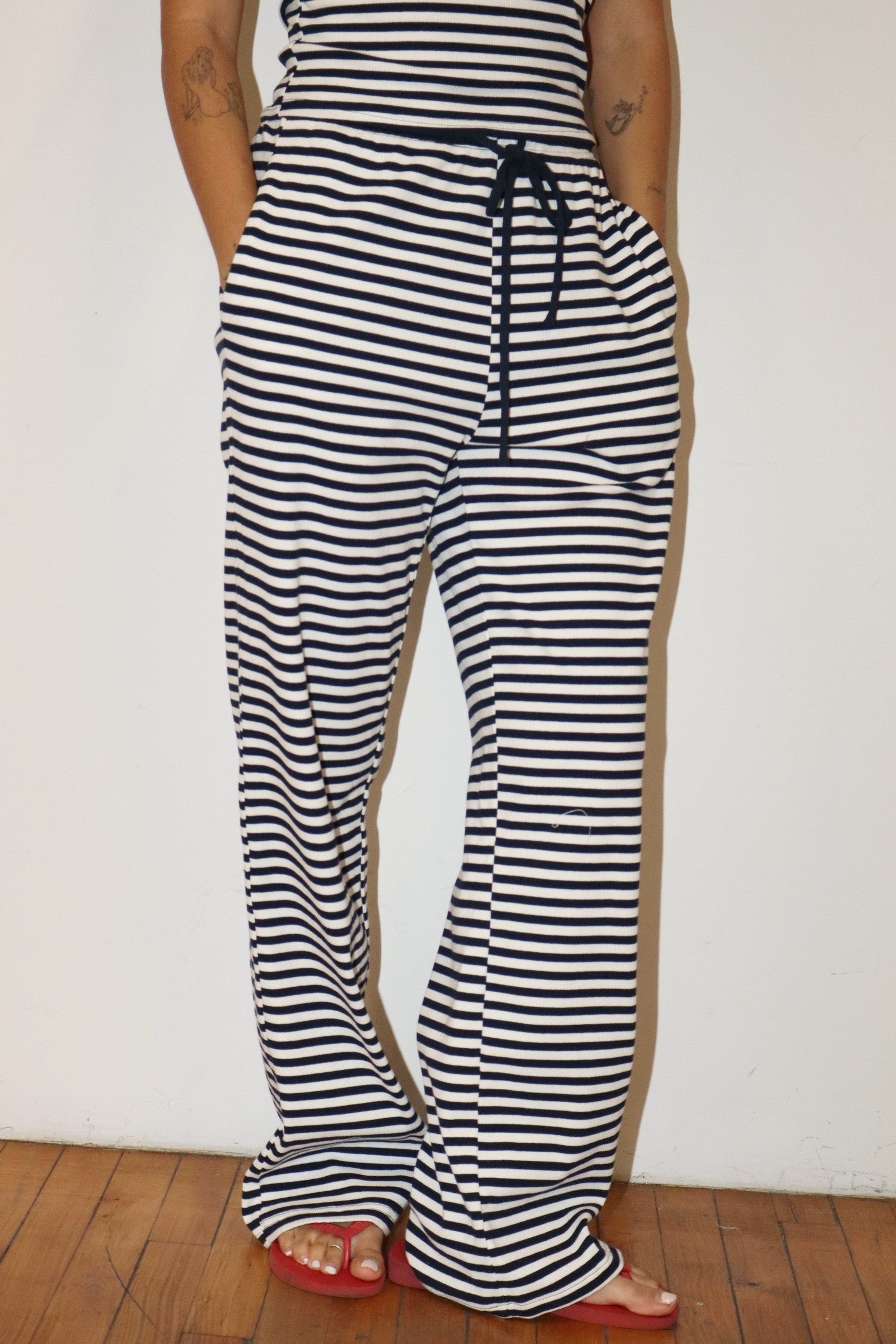 The Arlo Navy Stripe Tie Waist Wide Leg Pant