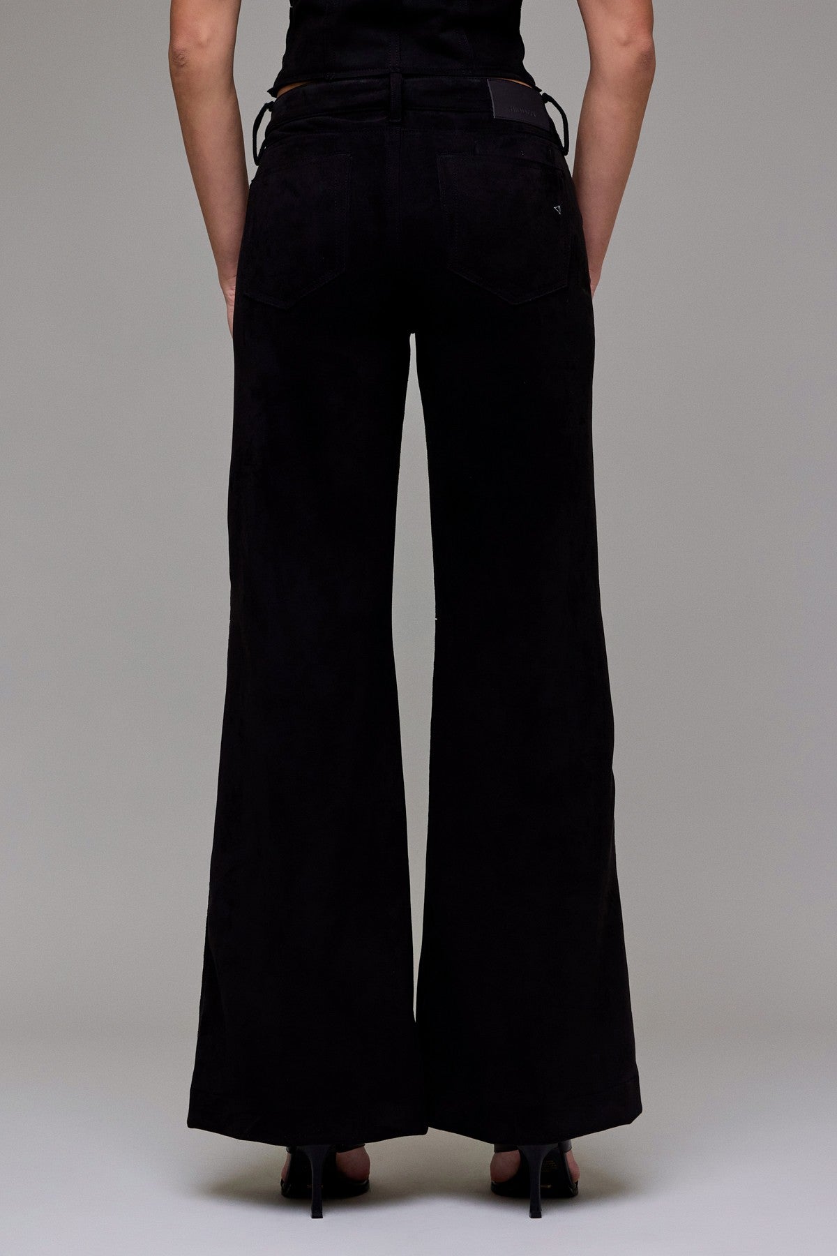 Black Suede Stretch Comfort Flare Pants – 33” Inseam