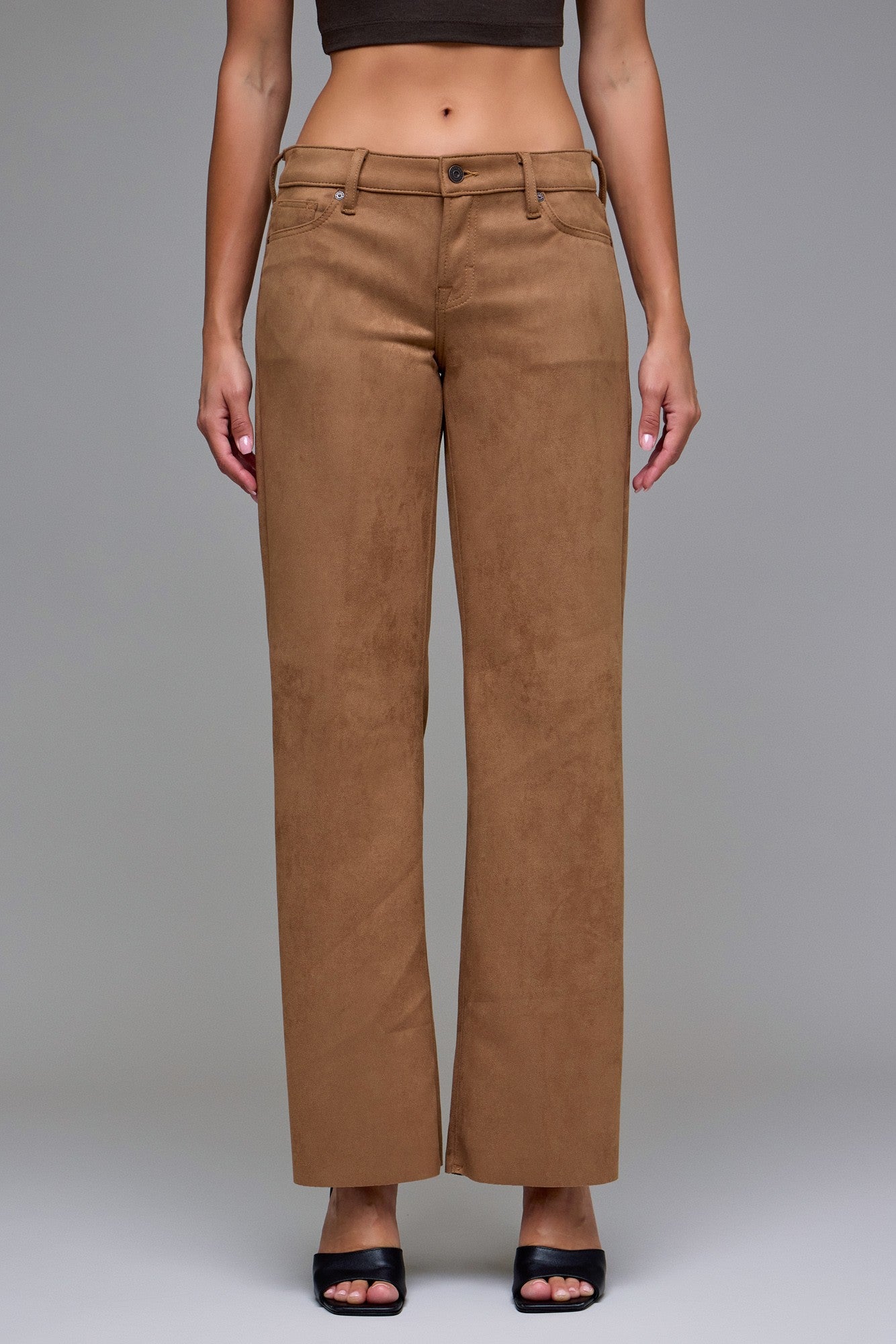 Caramel Suede Stretch Comfort Flare Pants – 33” Inseam
