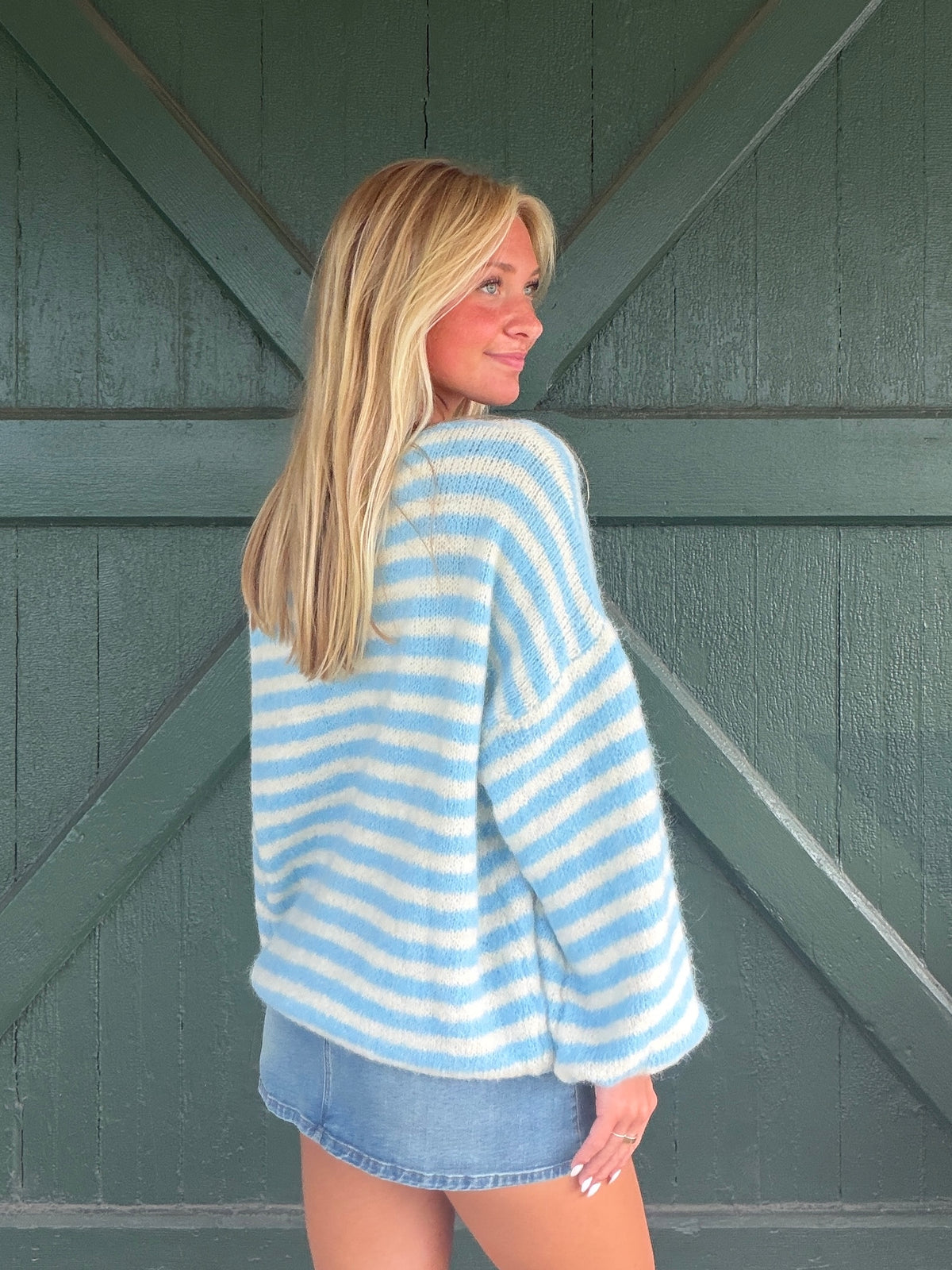 Vintage Havana Ivory with Baby Blue Cropped Cardigan