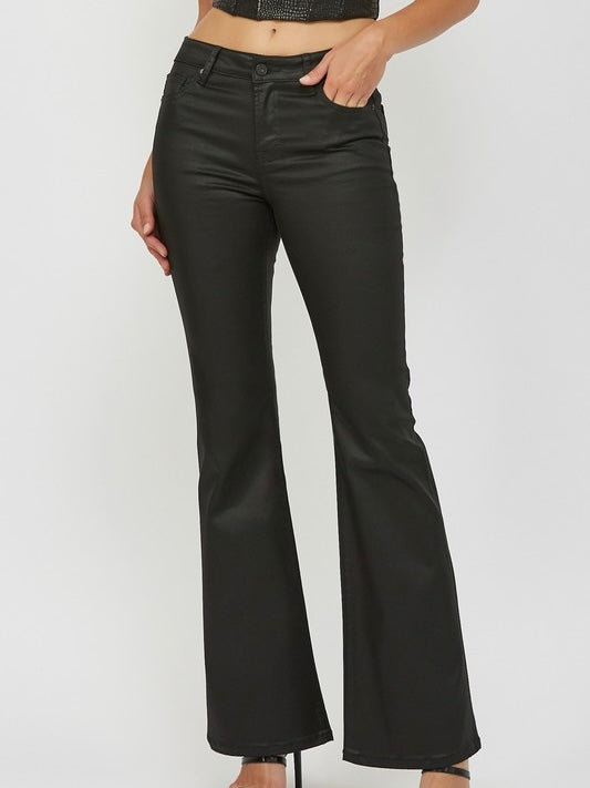 Happi MR Coated Black Mid Rise Flare Jean