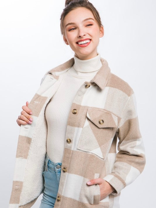 Hanson Khaki Plaid Fleece Lined Shacket