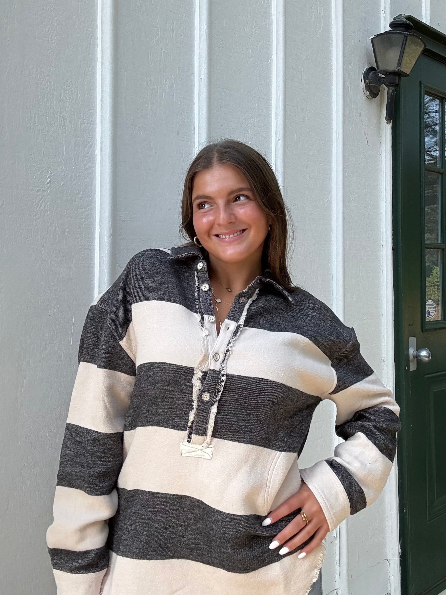 Black/Cream Buffalo Stripe Quarter Button Up