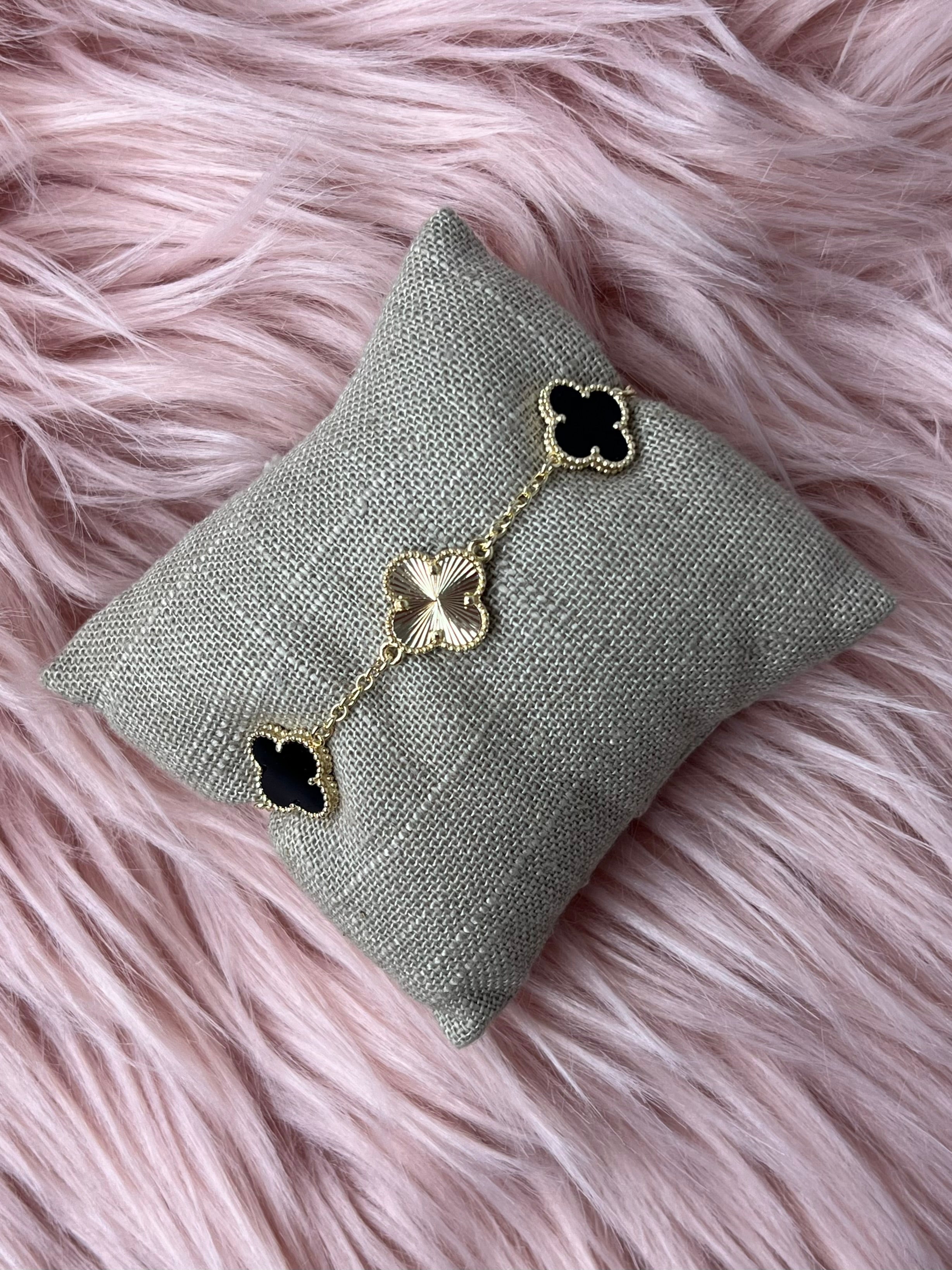 Black Enamel and Gold Clover Bracelet