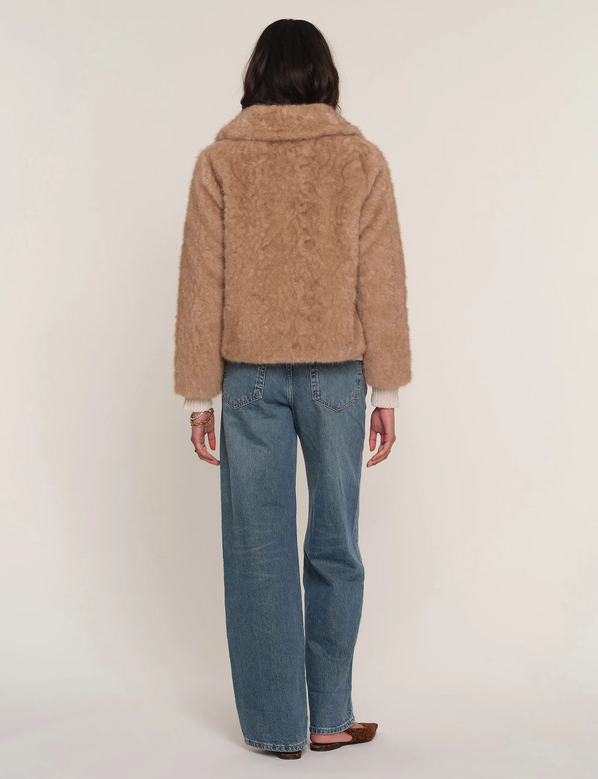 Fawn teddy jacket with sherpa collar, back view