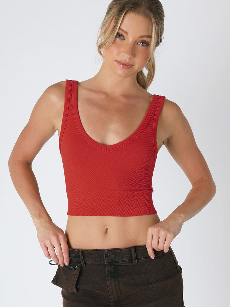 Cali Reversible Scarlet Smile Herringbone Crop Top