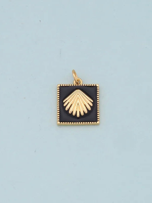 Gold Large Black Enamel Seashell Charm