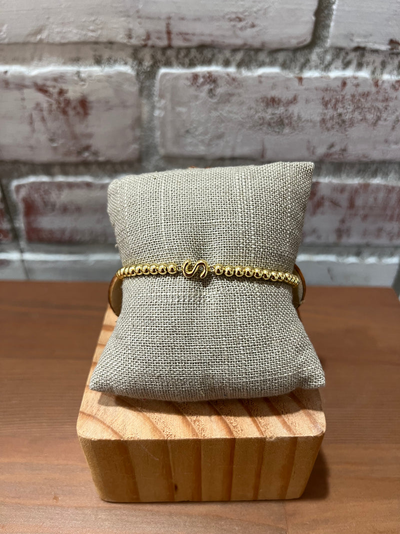 Paulina Stretch Gold Initial Bead Bracelet