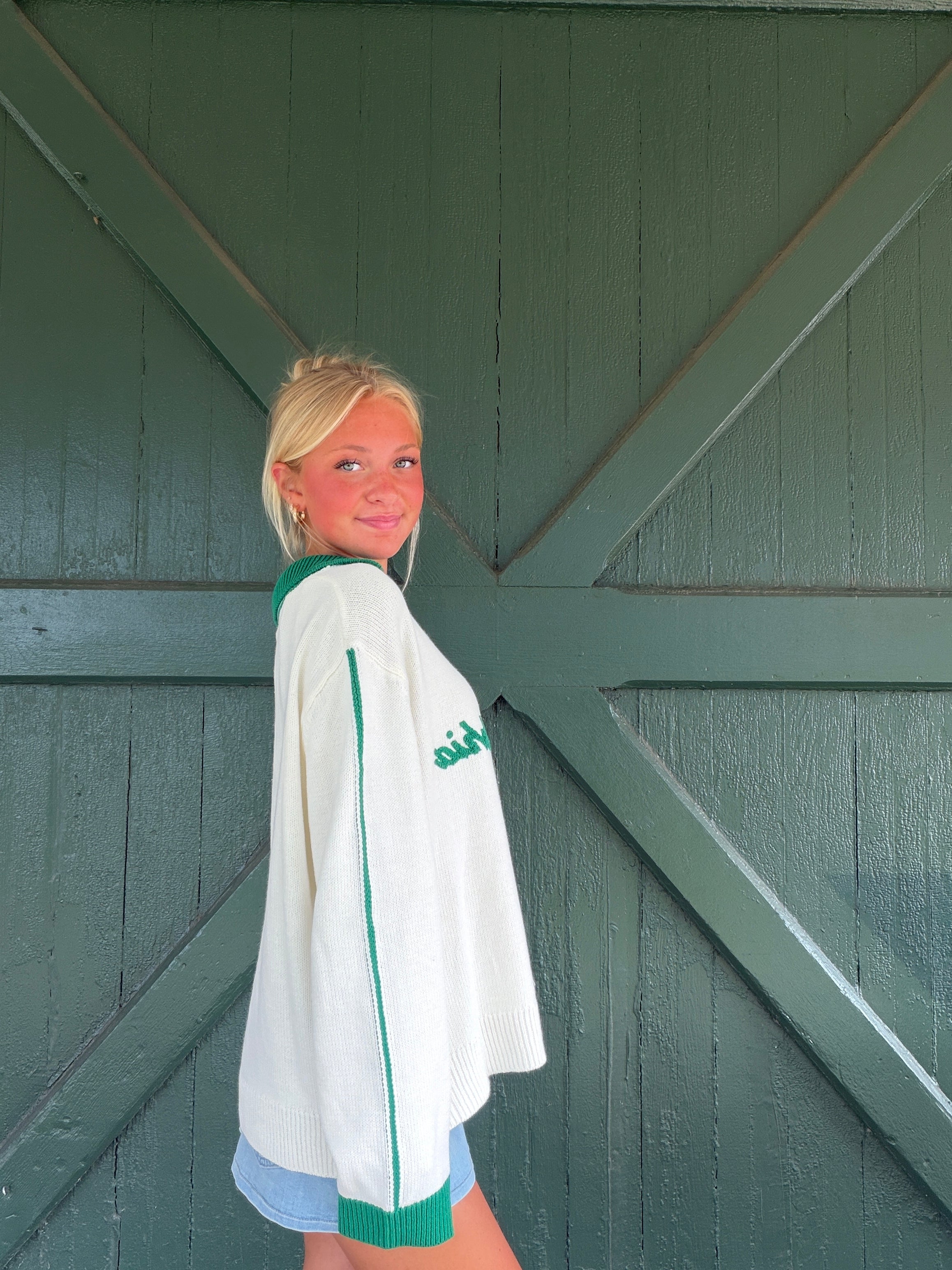Philadelphia Split Collar Sweater-Green