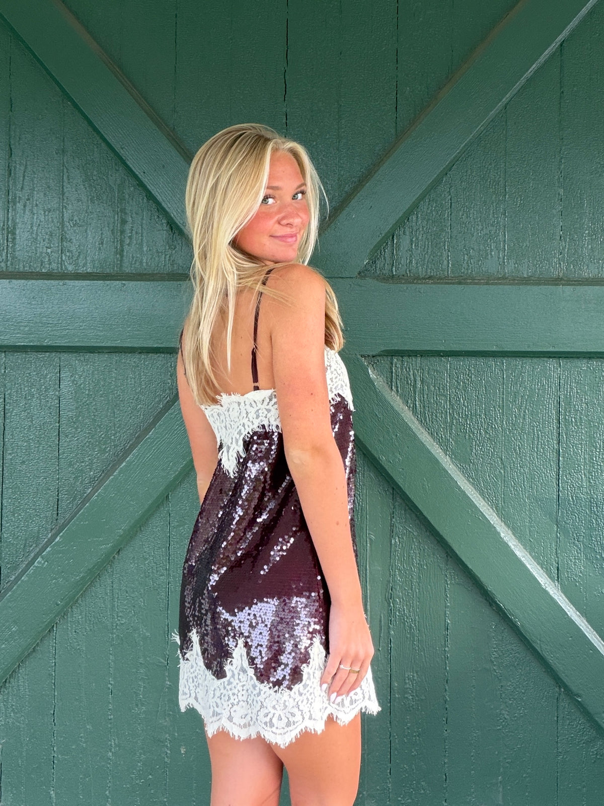 Celeste Sequin Lace Trim Mini Slip Dress