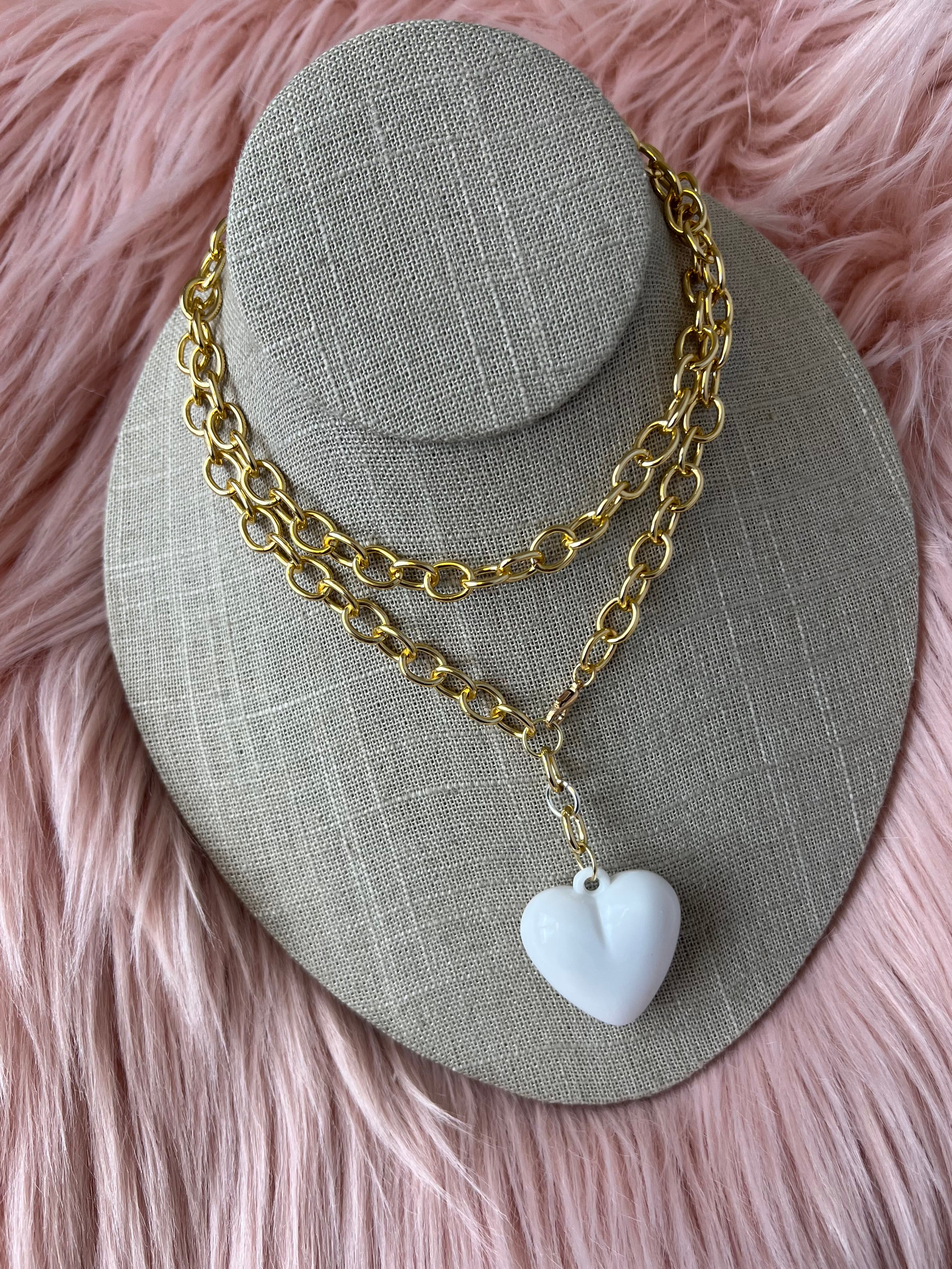 Snow Long Chunky Heart Necklace