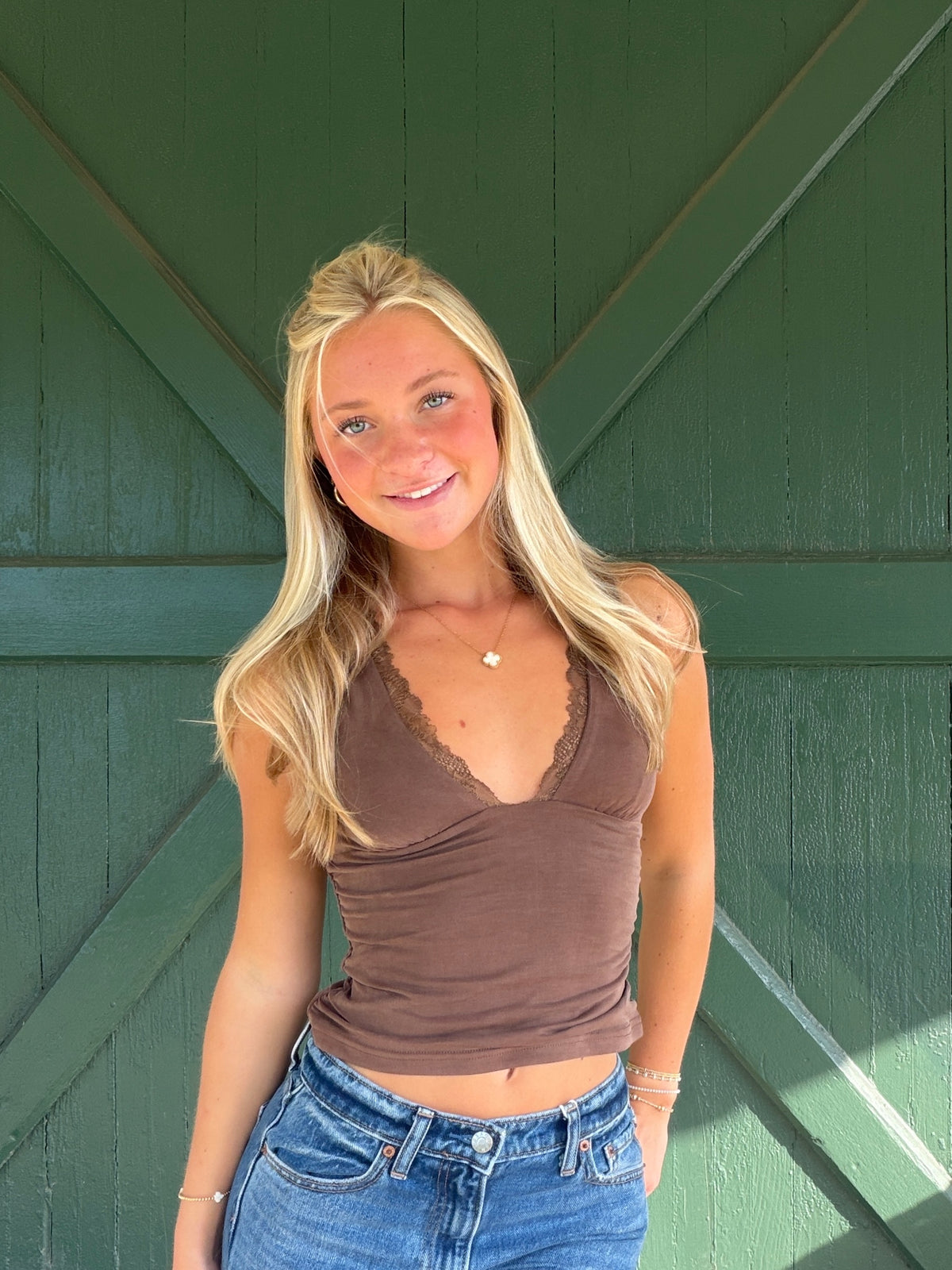 After Dark Lace Trim Ruched Tank Top