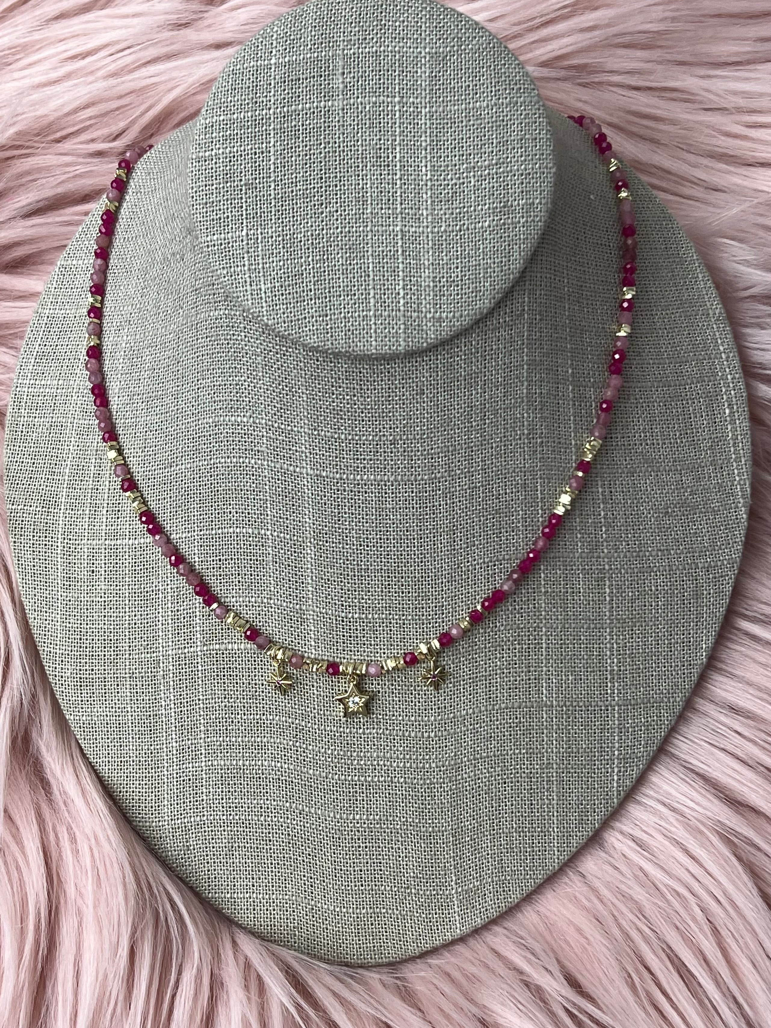 Faceted Natural Crystal & Gold Star Charm Necklace -