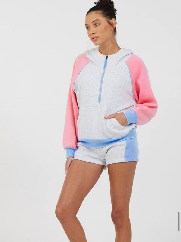 Colorblock Pink/Blue Fleece Shorts