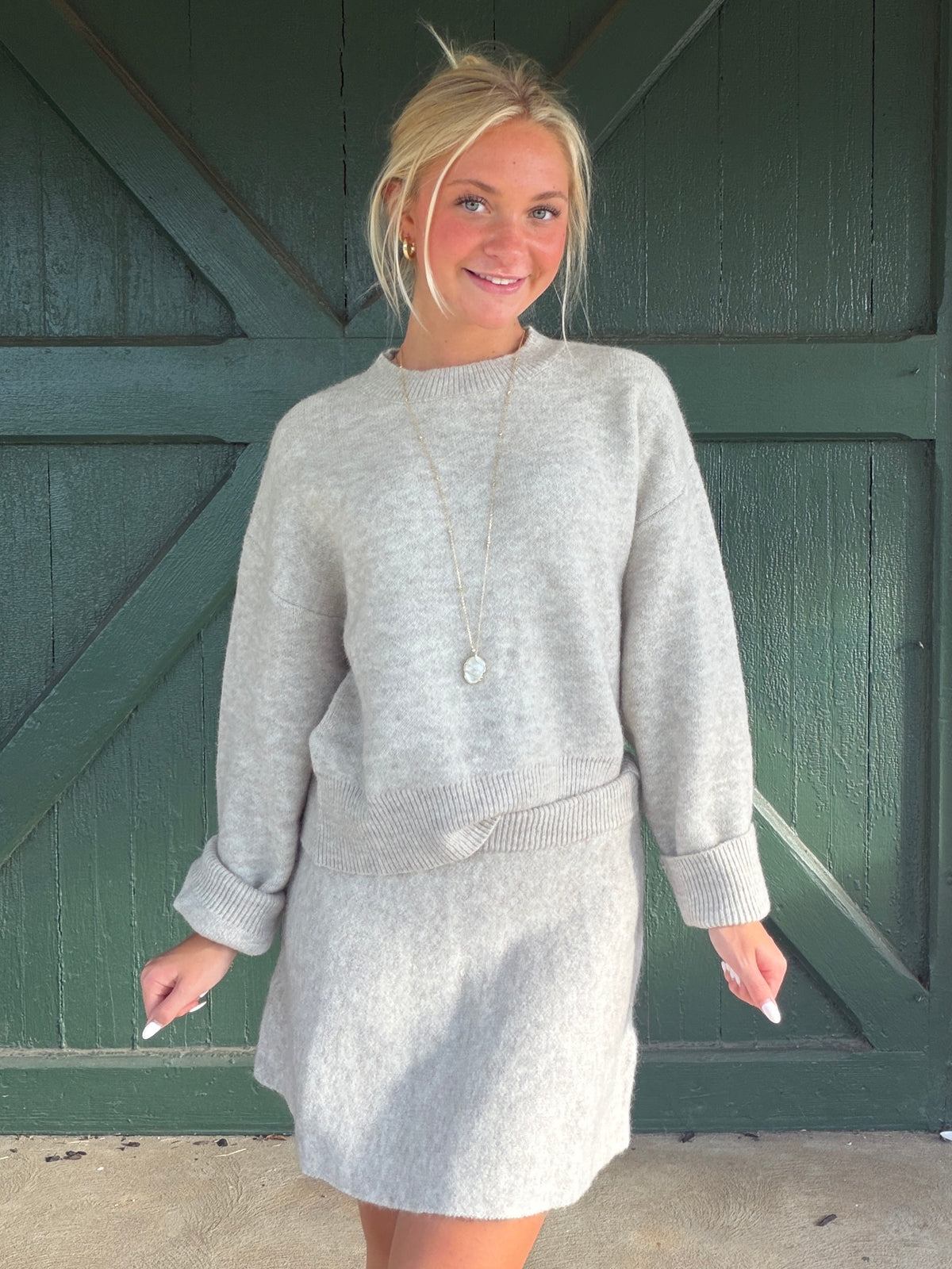 Long Sleeve Sweater Top And Flared Mini Skirt Set