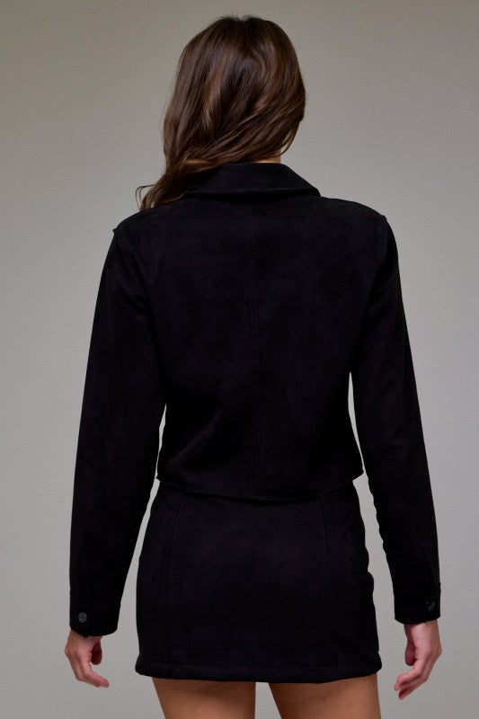 Hidden Luxe Faux Suede Black Jacket