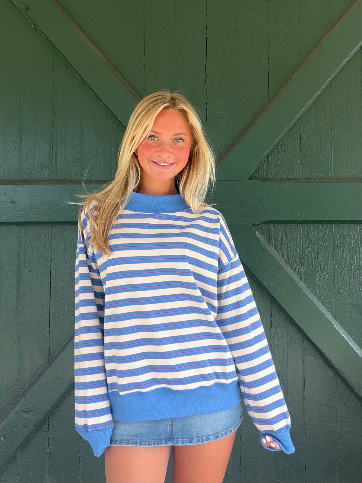 The Social Stripe Mockneck - Blue
