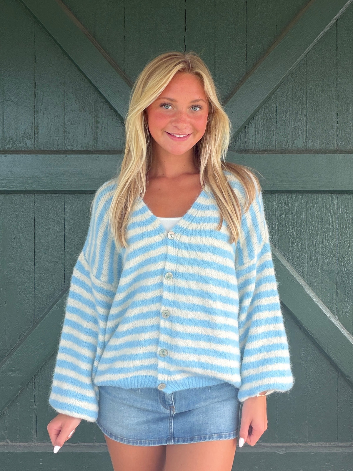 Vintage Havana Ivory with Baby Blue Cropped Cardigan