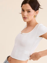 Penelope Ivory  Short Sleeve Pointelle Bow Top