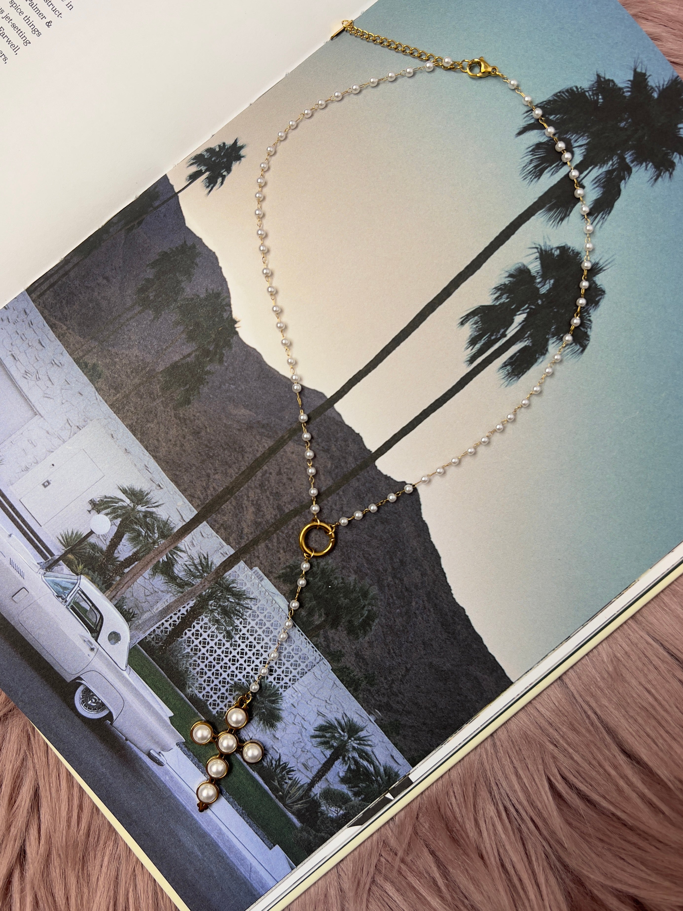 Christina Large Pearl Cross Rosary Necklace