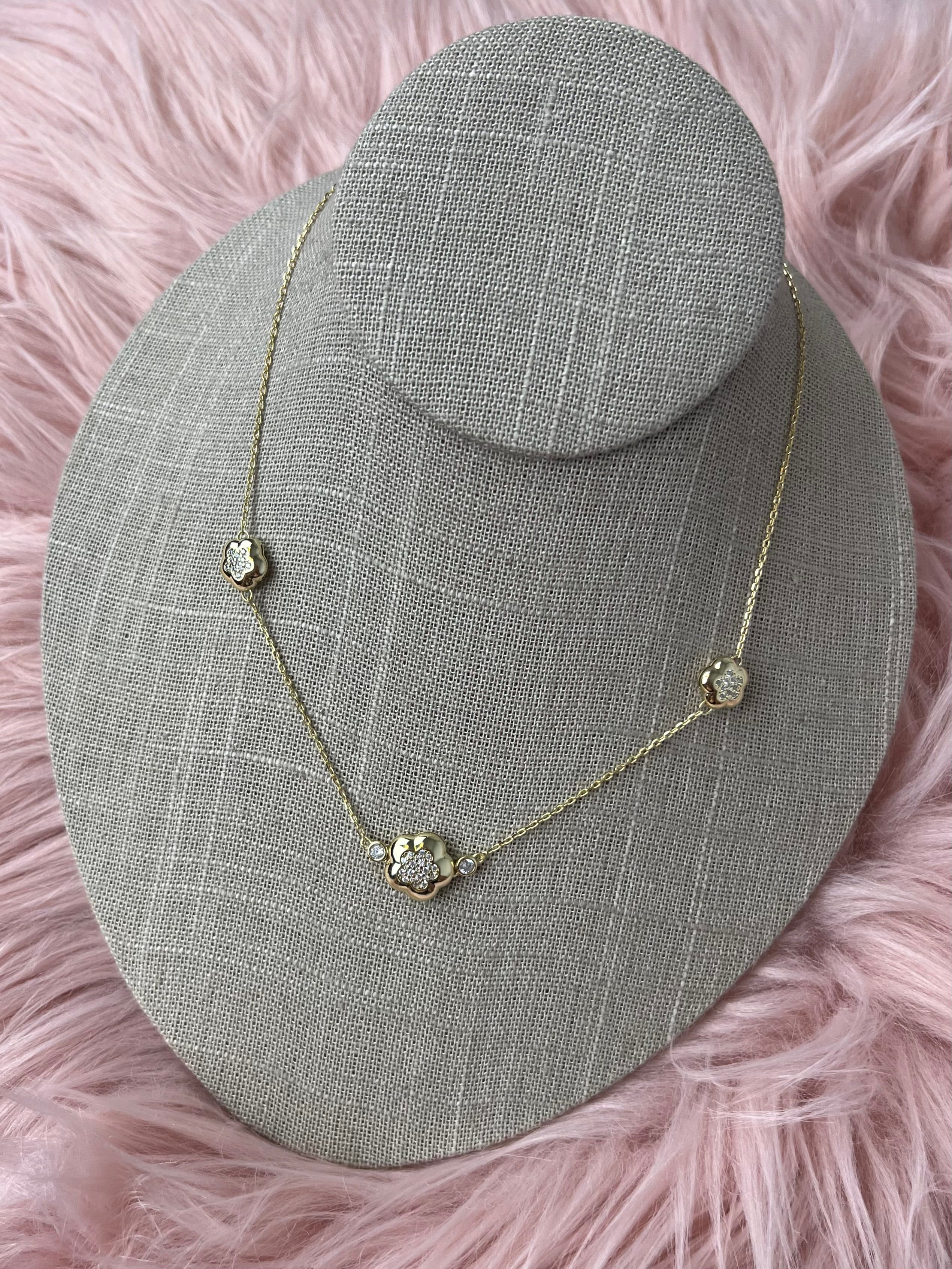 Trio Bloom CZ Flower Necklace