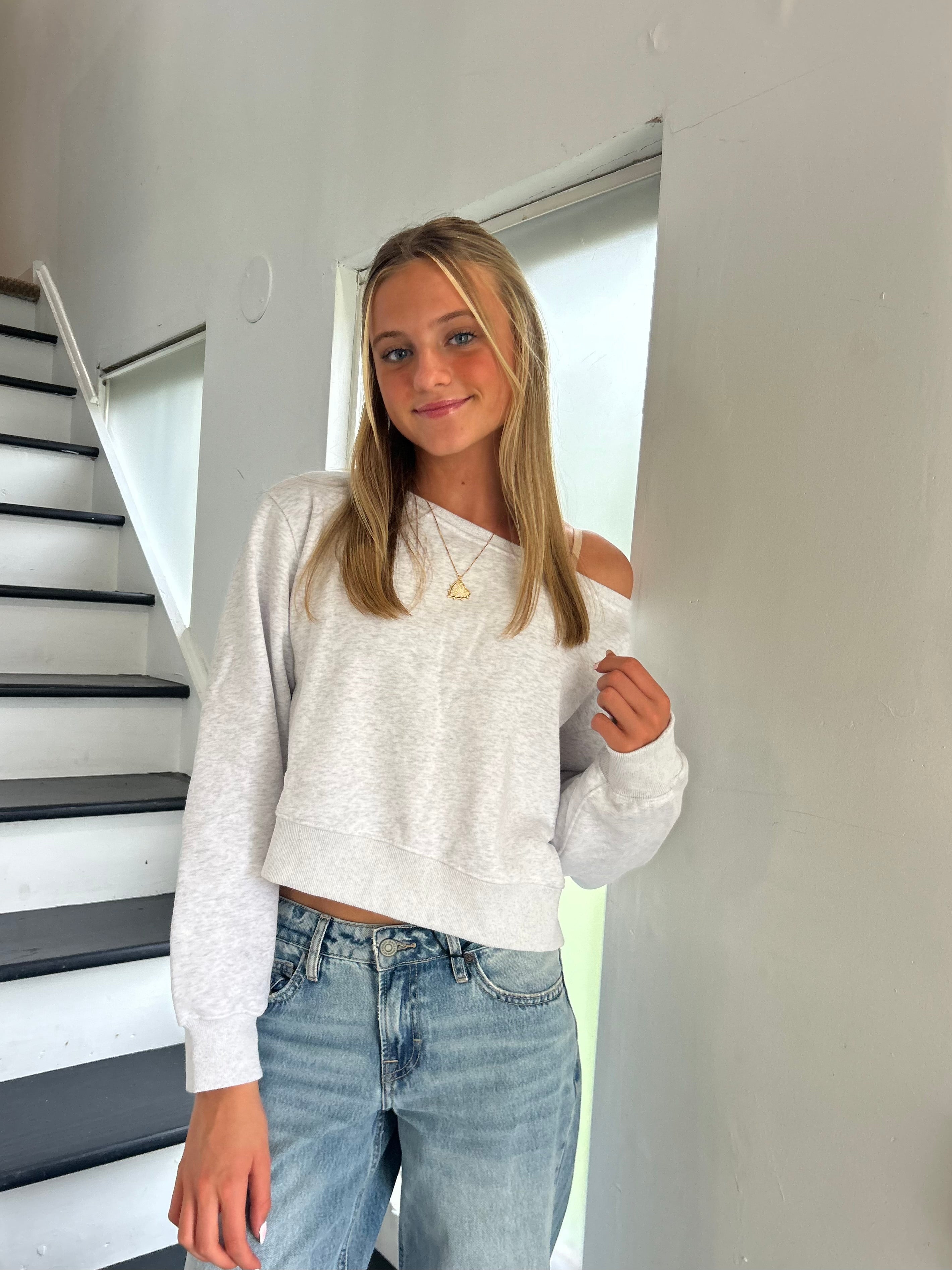So Comfy Off the Shoulder Crop Sweatshirt