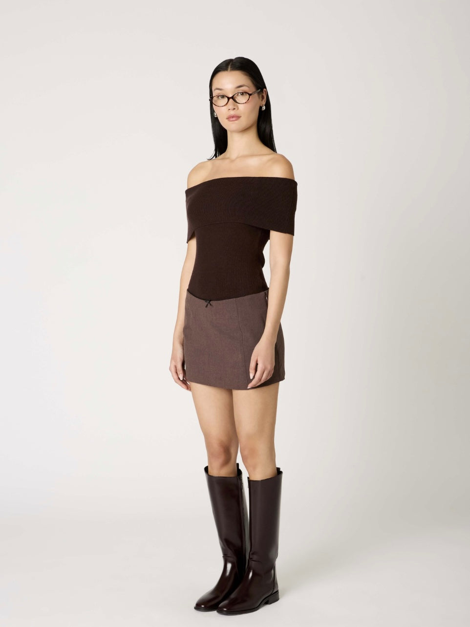 Annemarie Espresso Off the Shoulder Sweater