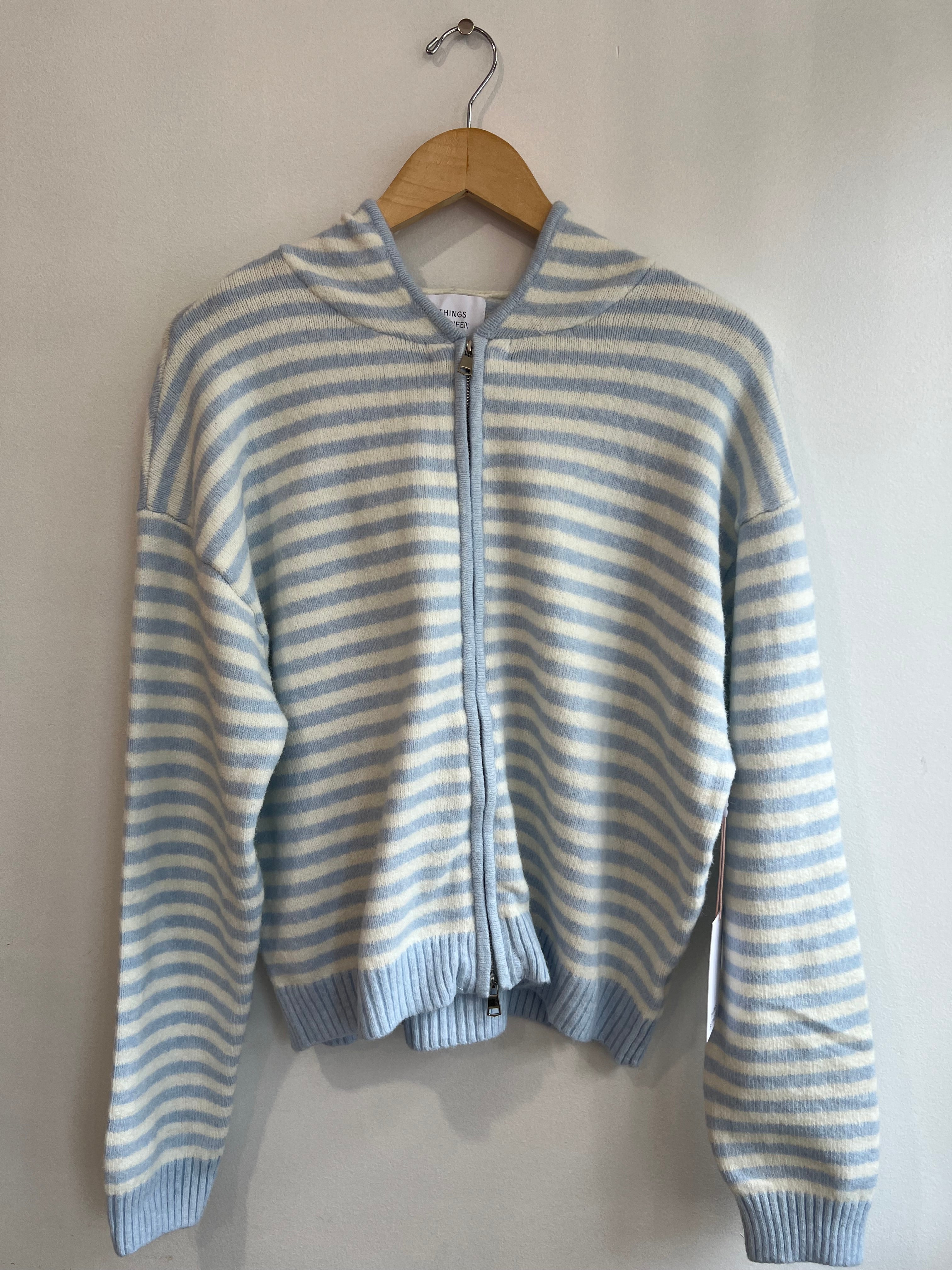 The It Girl Stripe Zip Sweater Hoodie -Baby Blue Stripe