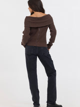 Off the Shoulder Zip Back Sweater