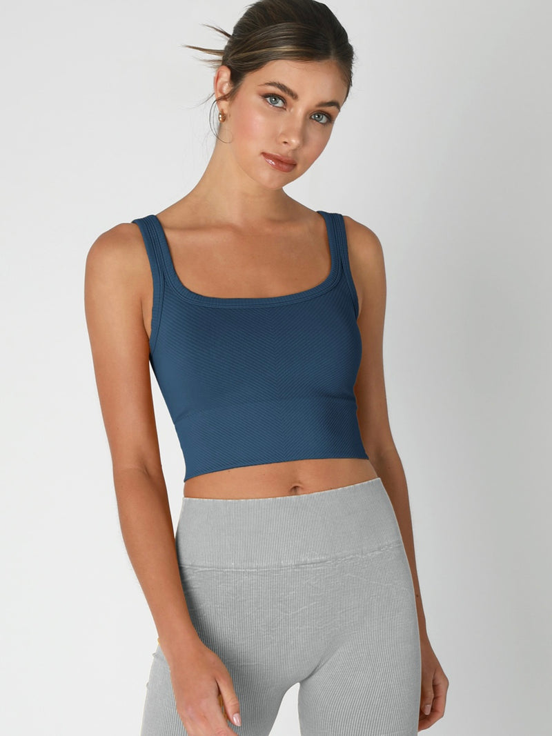 Lena Chevron Ribbed Blue Opal Crop Top