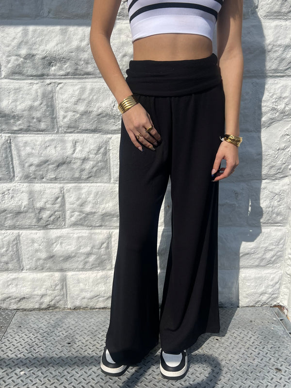 Black Rib Knit Flare Pant