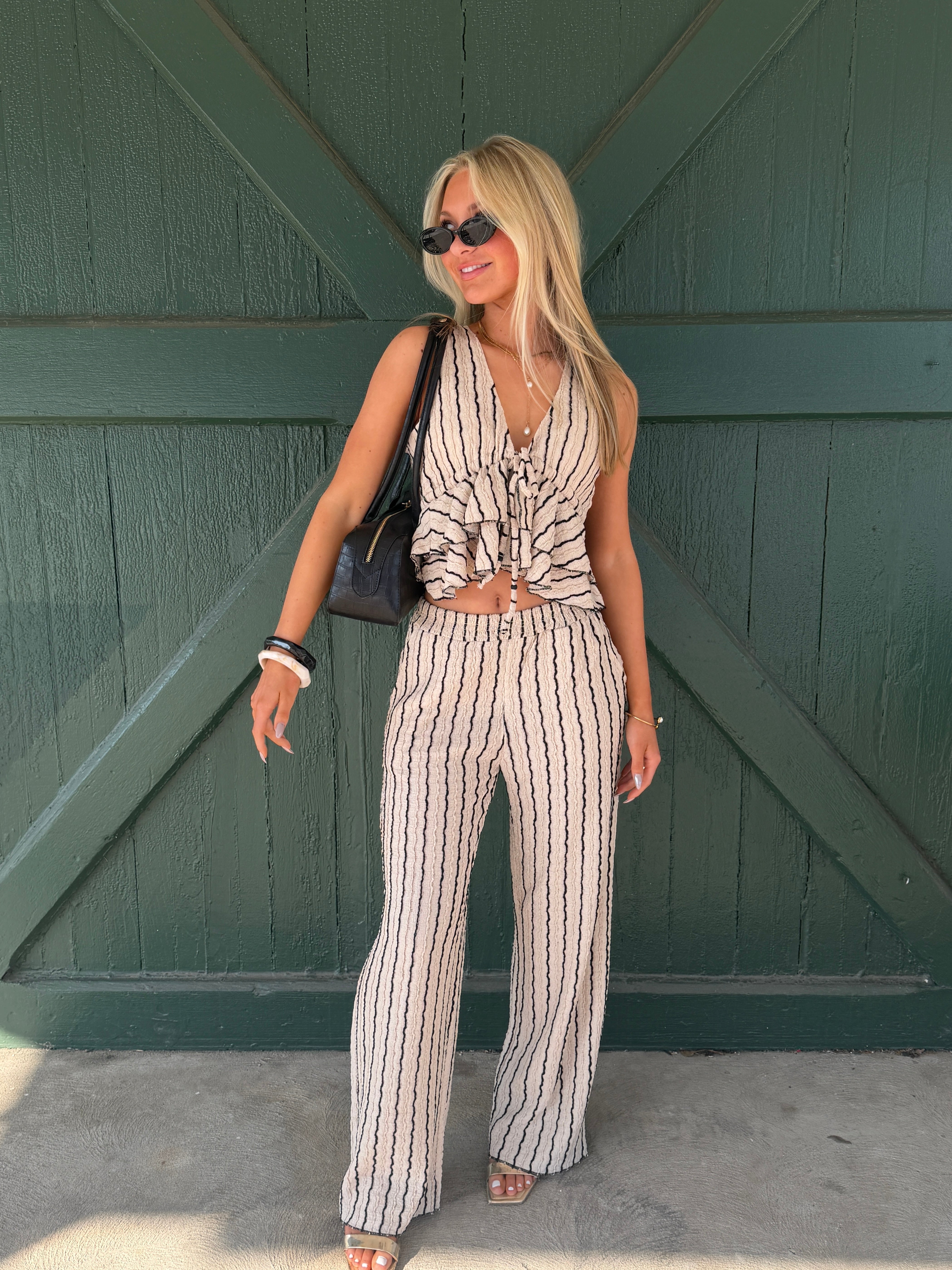 Vintage Havana Light Beige Sleeveless Tie-Front Textured Knit Top