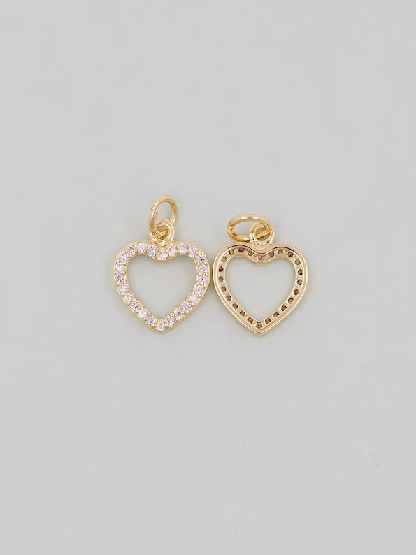 Gold Medium CZ Open Heart Charm