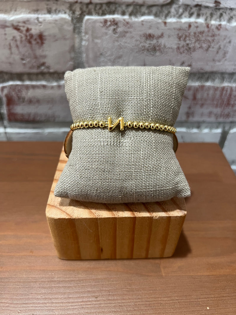 Paulina Stretch Gold Initial Bead Bracelet