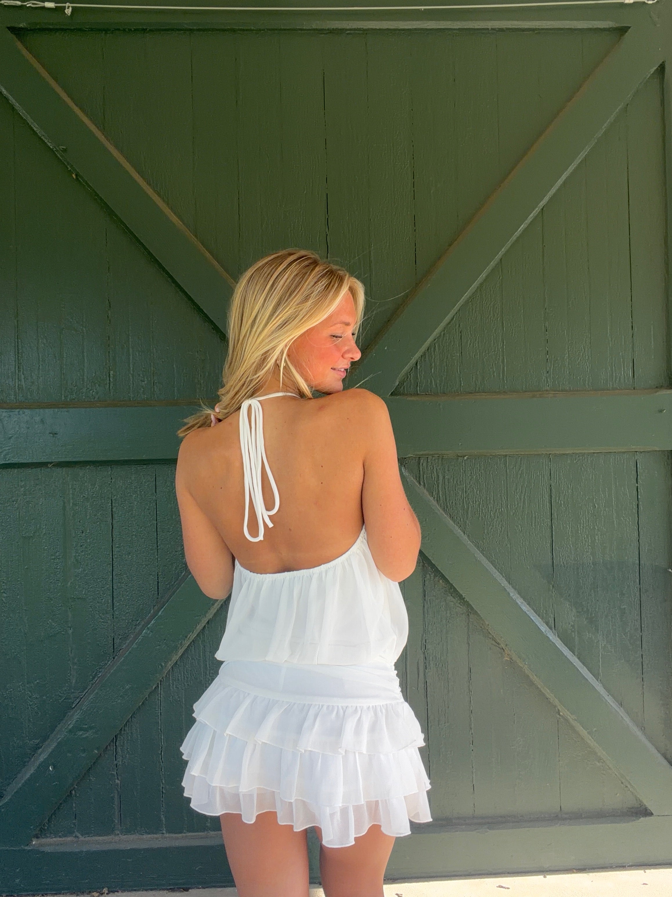 The Bella Halter Mini Romper Dress - White