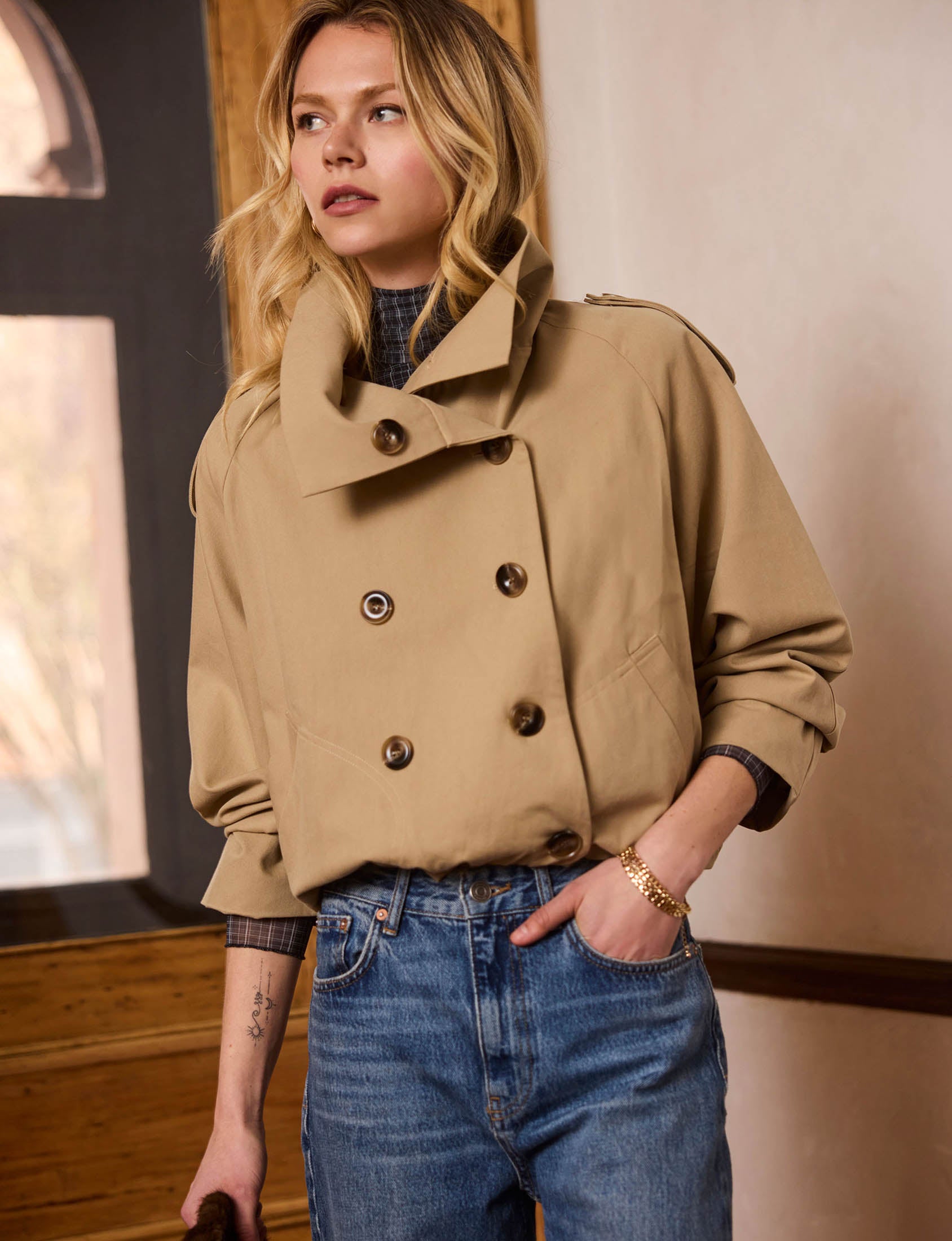 Heartloom Addison Trench – Women's Waist-Length Bubble Hem Trench Jacket