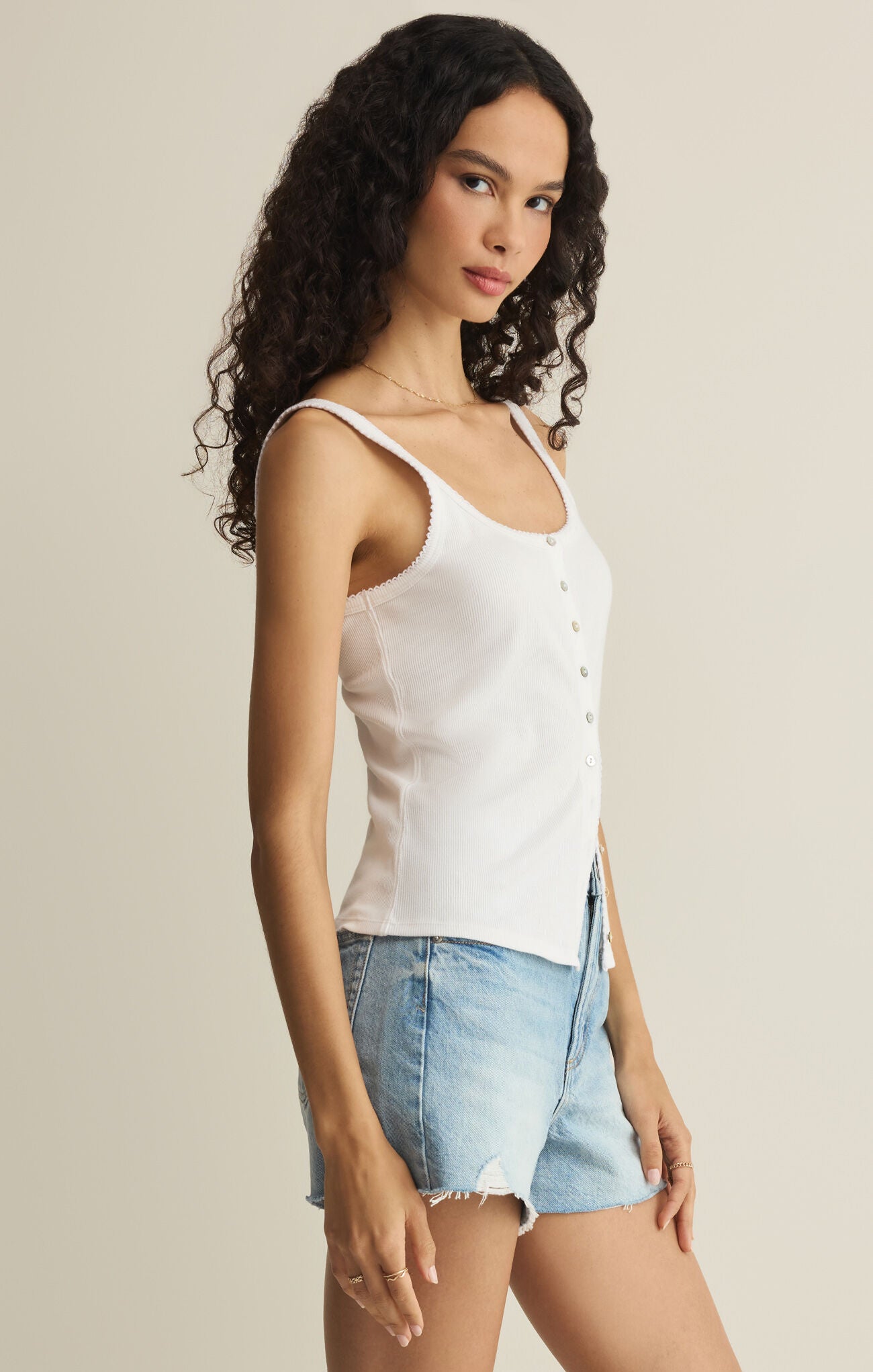 Z Supply Niko Scallop Rib Tank Top -White