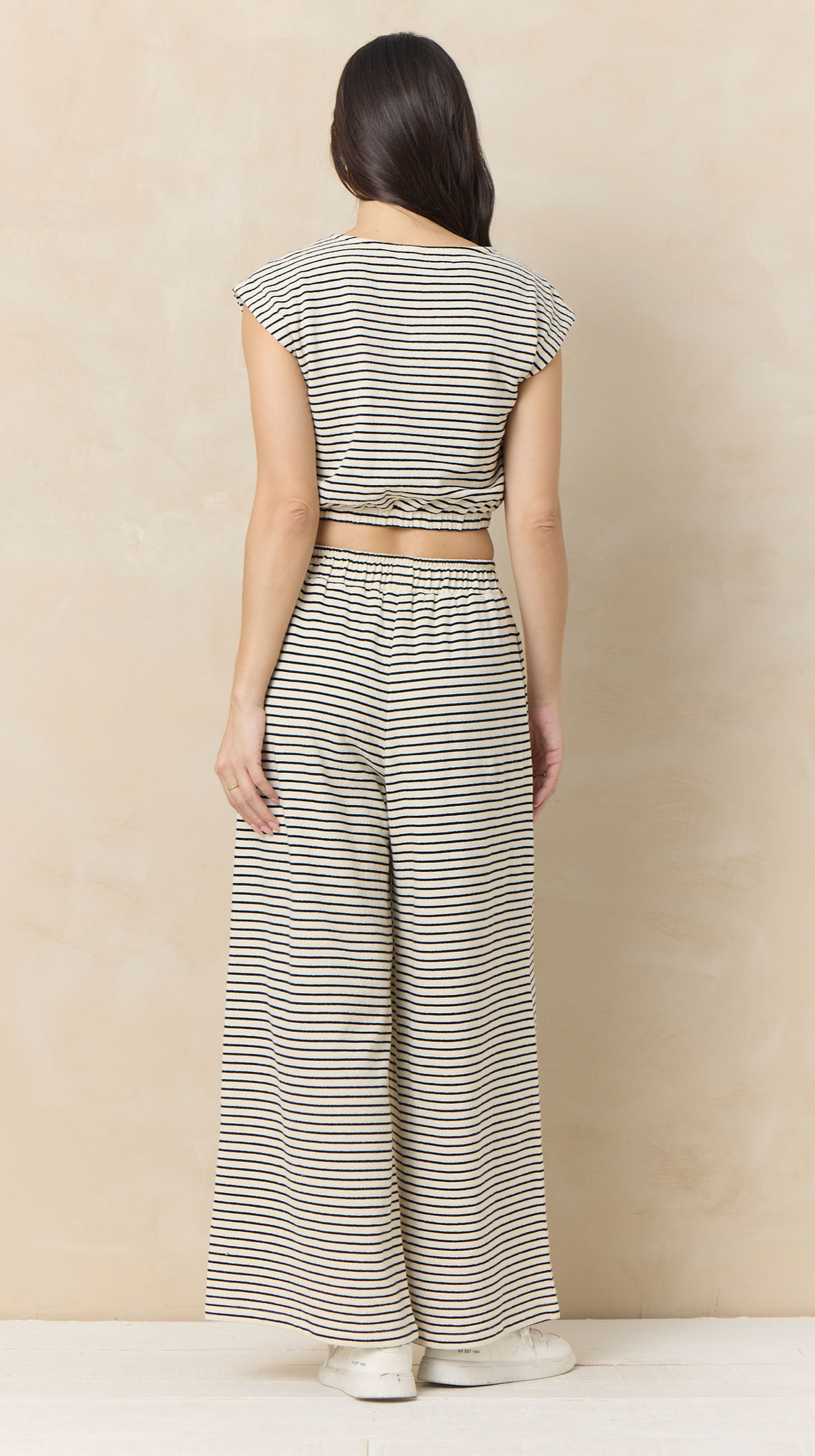 Vintage Havana Ivory & Black Striped French Terry Wide Leg Pant
