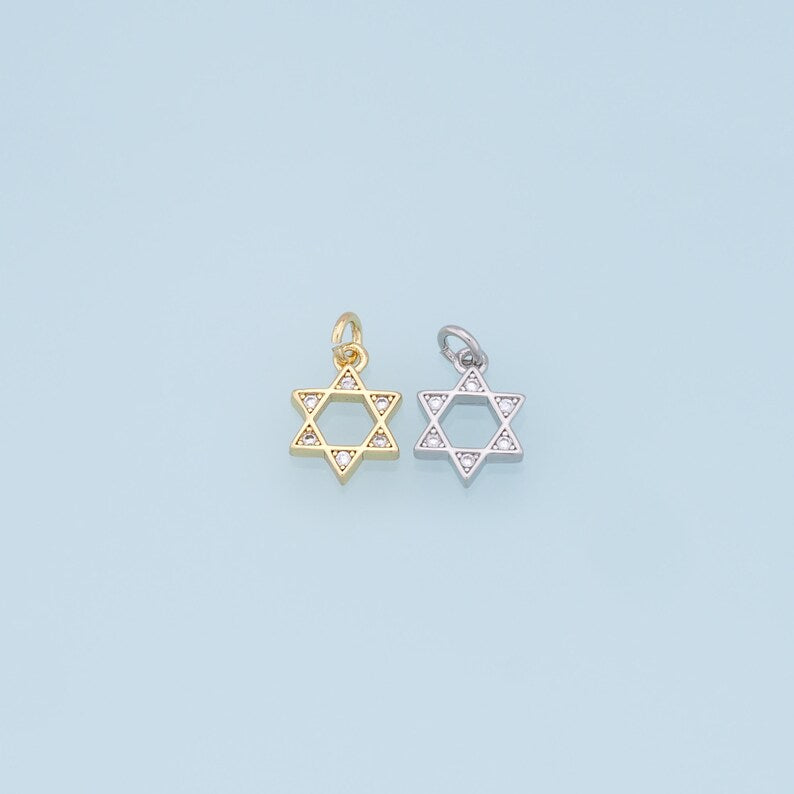 Gold Medium Star of David with Small CZ Charm