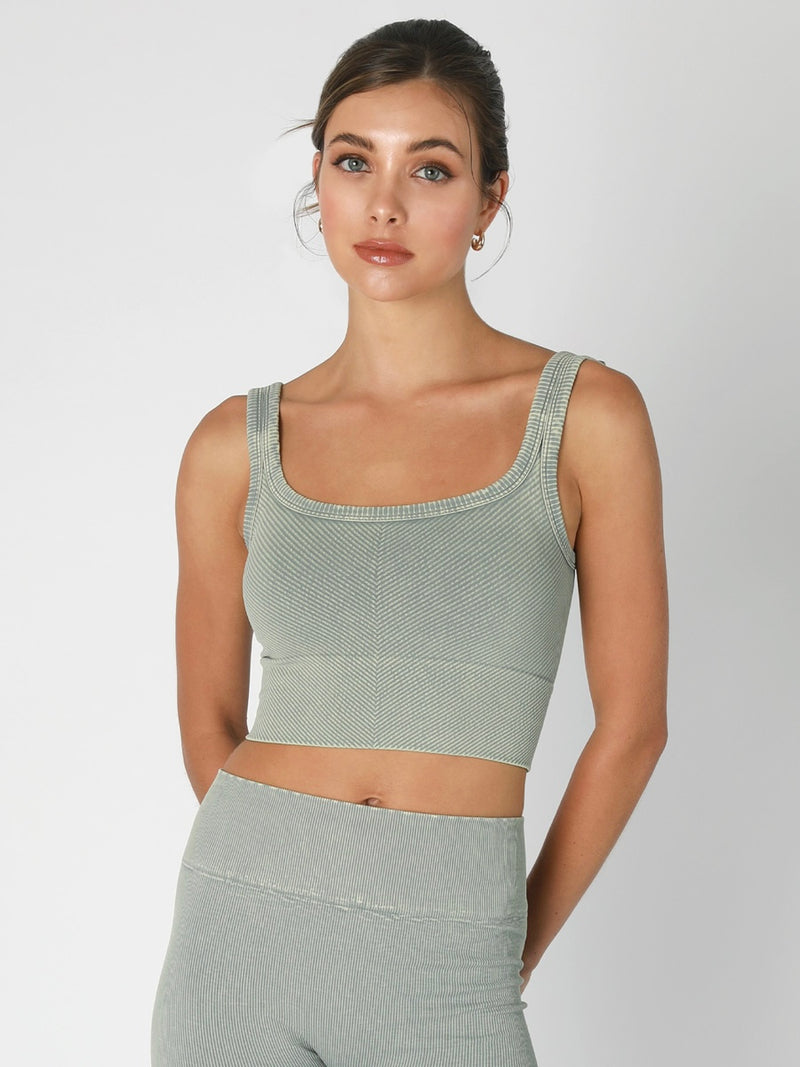 New Vintage Matcha Chevron Crop Top