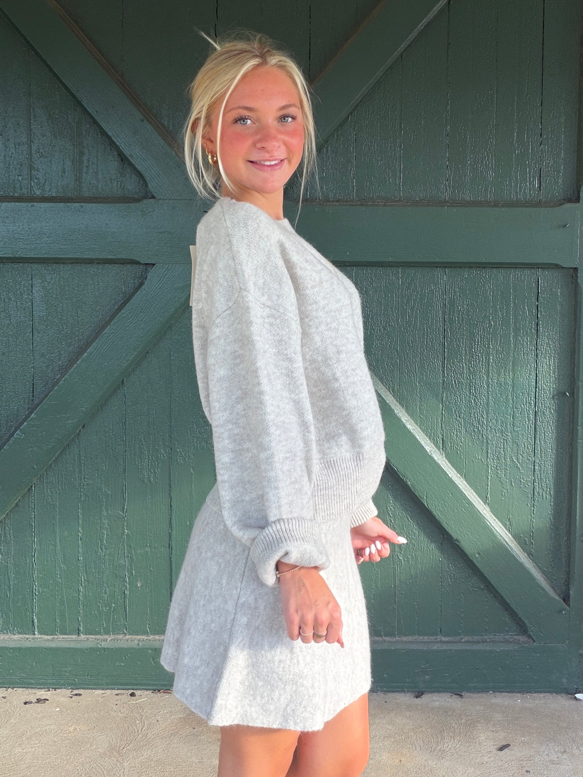 Long Sleeve Sweater Top And Flared Mini Skirt Set