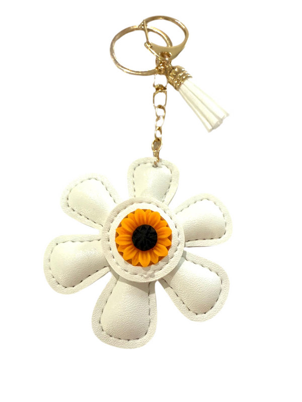 Leather White Flower Bag Charm