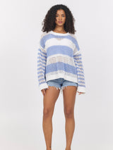 Bahama Blue Striped Knit Square Netted Sweater