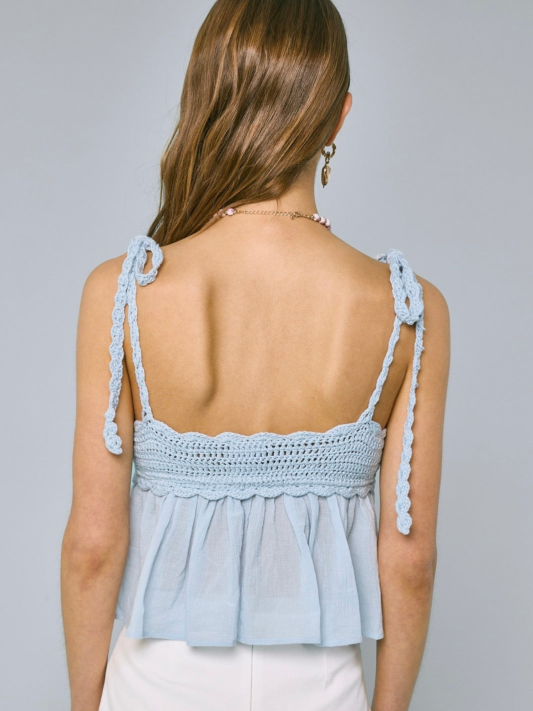 Willow Baby Blue Crochet Crop Top