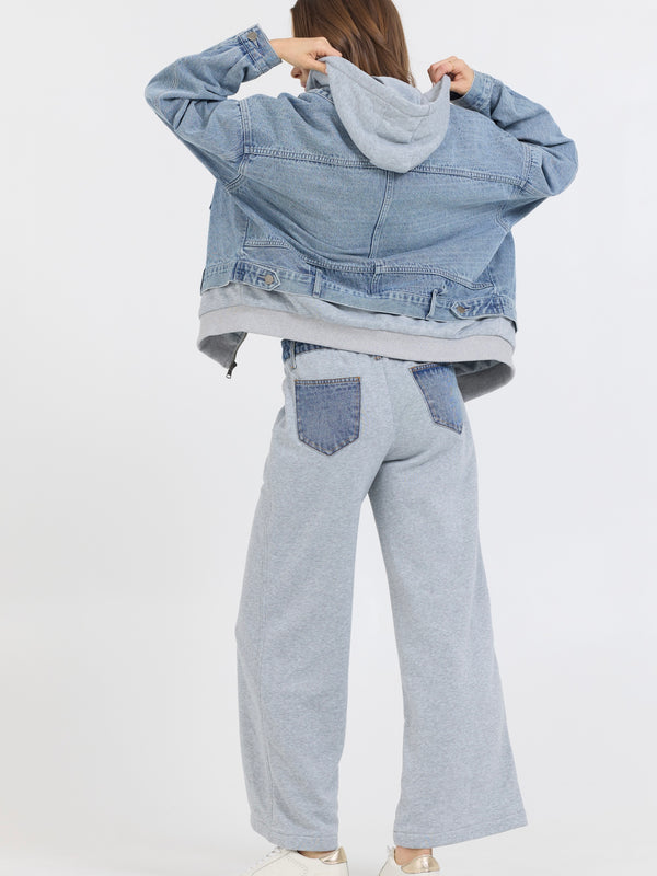 Washed Denim and Heather Grey Fleece Pants