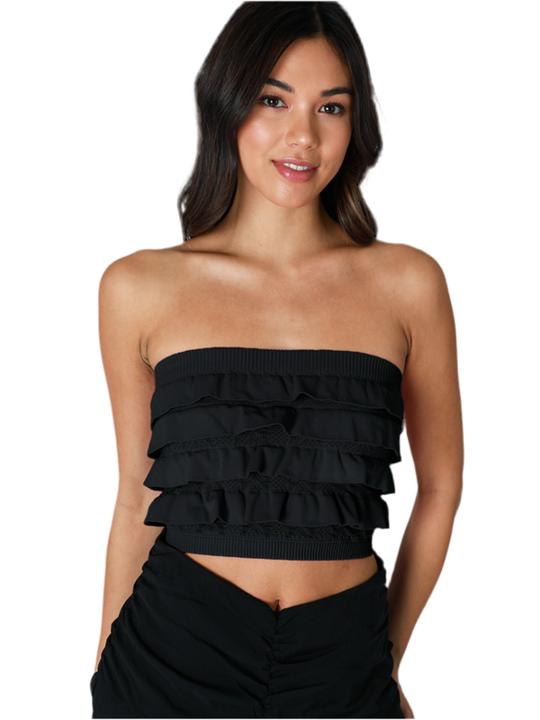 Sami Black Ruffle Seamless Tube Top