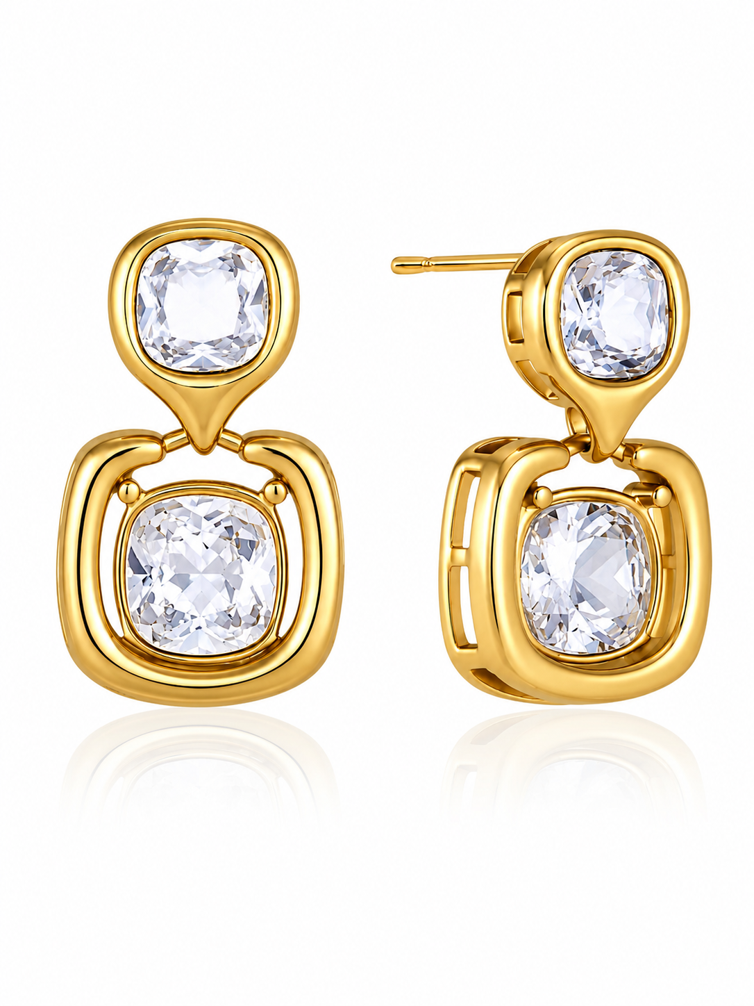 Rae & Jade Double Crystal Square Drop Earrings – Waterproof
