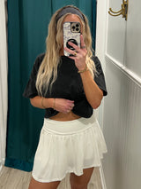 White Rib Knit Foldover Skort