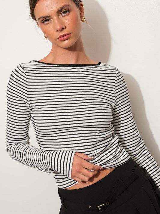 Olivia Low Back Stripe Long Sleeve Tee